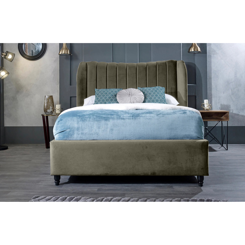 Eleganza Home Carli Super King Size Grey Plush Velvet Bed Frame with Lined Headboard Image 3