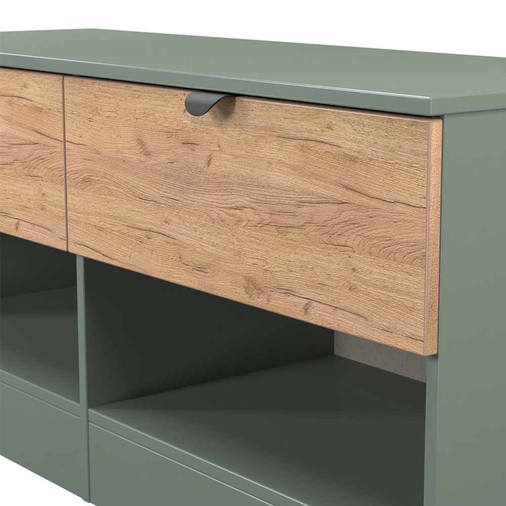Crowndale Bora 2 Drawer 2 Shelf Gold Oak and Reed Green Storage Unit Image 6