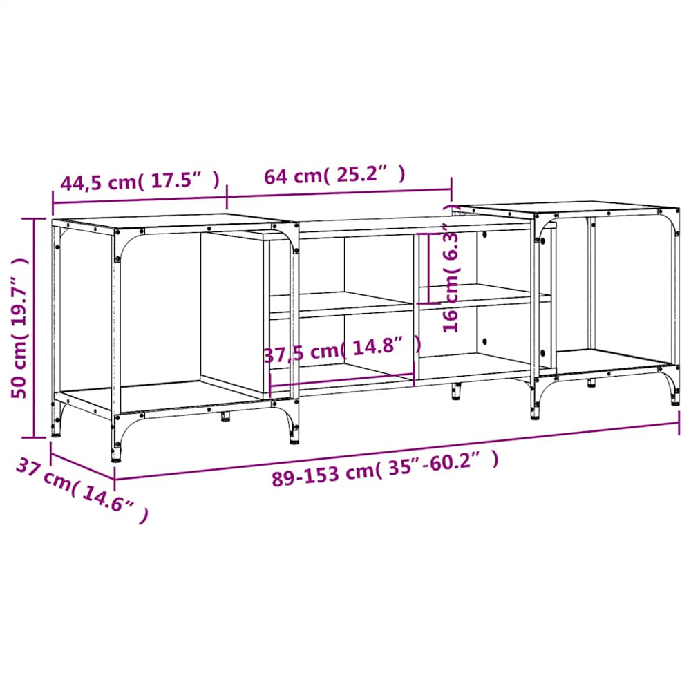 vidaXL 4 Shelf Sonoma Oak Industrial Style Adjustable TV Cabinet Image 9