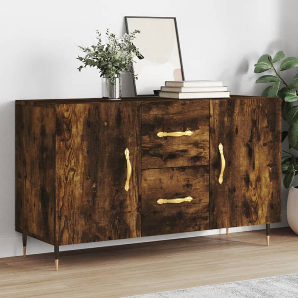 vidaXL 2 Door 2 Drawer Smoked Oak Sideboard Image 1