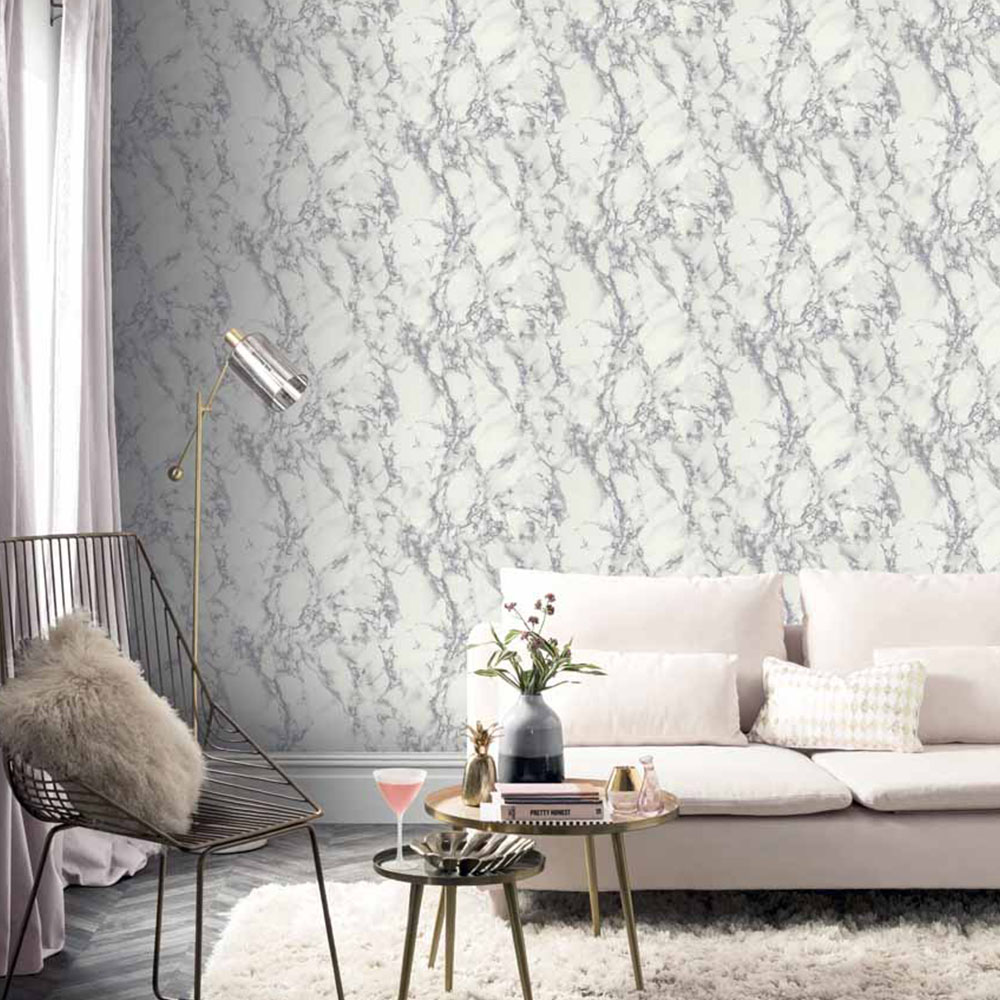 Arthouse Carrara Marble Silver Wallpaper Image 5
