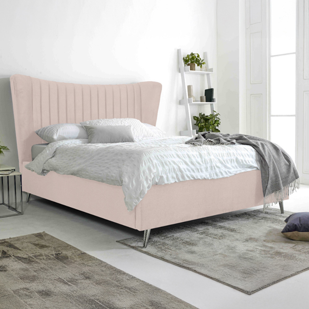 Eleganza Tatum Super King Size Pink Plush Velvet Bed Frame with Headboard Image 1
