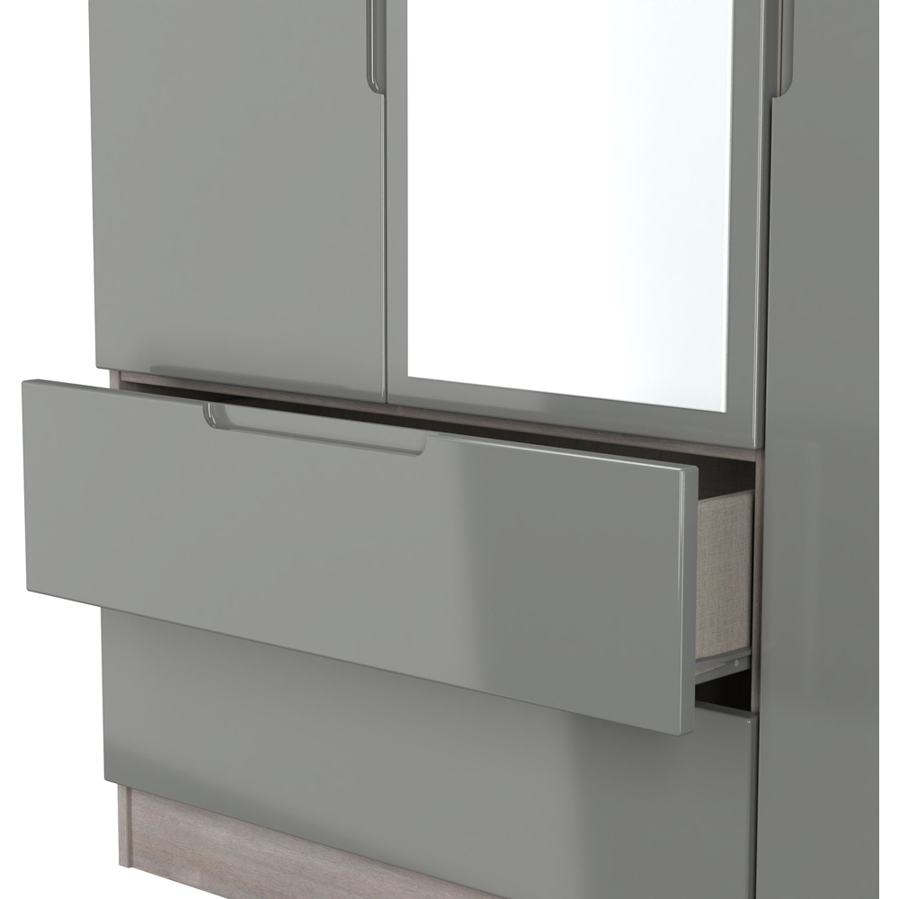 Crowndale Milan 3 Door 2 Drawer Grey Gloss and Grey Oak Tall Mirrored Wardrobe Ready Assembled Image 7