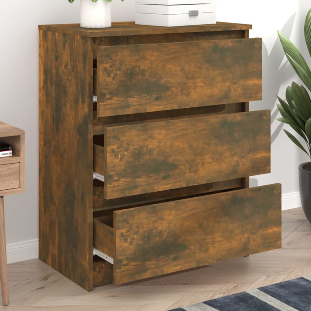 vidaXL 3 Drawer Smoked Oak Sideboard Image 1