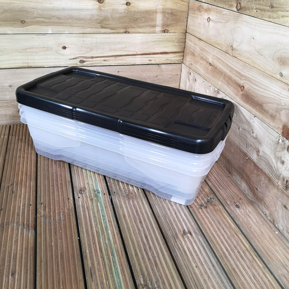 Samuel Alexander 42L Clear Under Bed Stackable Storage Box with Black Lid 4 Pack Image 2