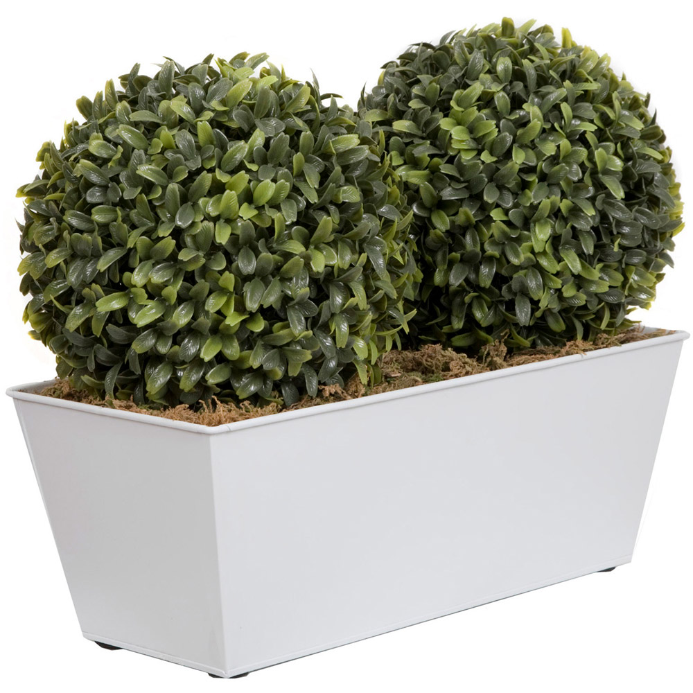 GreenBrokers Artificial Boxwood Double Bay Ball in White Window Box 35cm Image 1