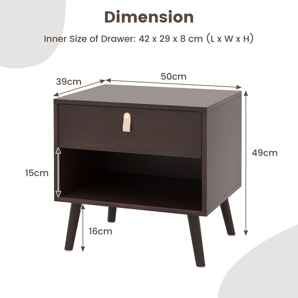 Costway 3 Shelf Brown Mid-Century End Table with Open Storage Shelf Image 9