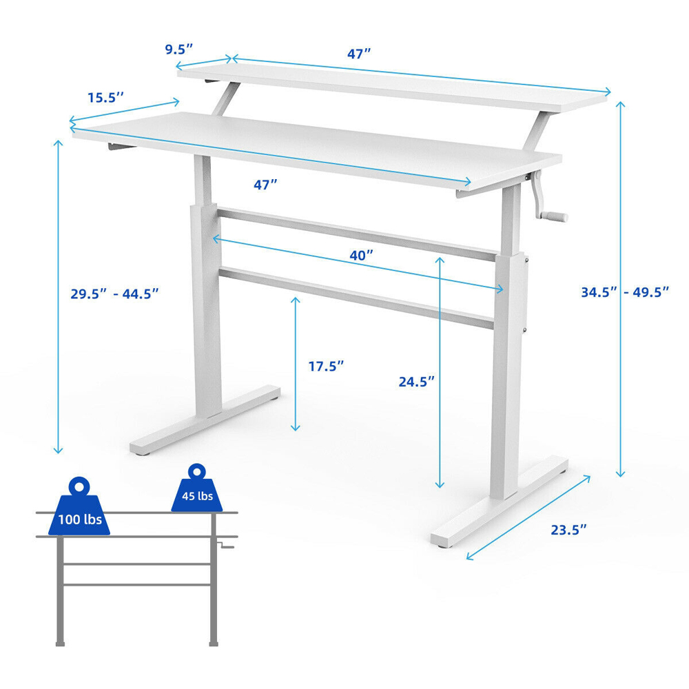 Costway 2 Tier Height Adjustable Standing Desk White Image 9