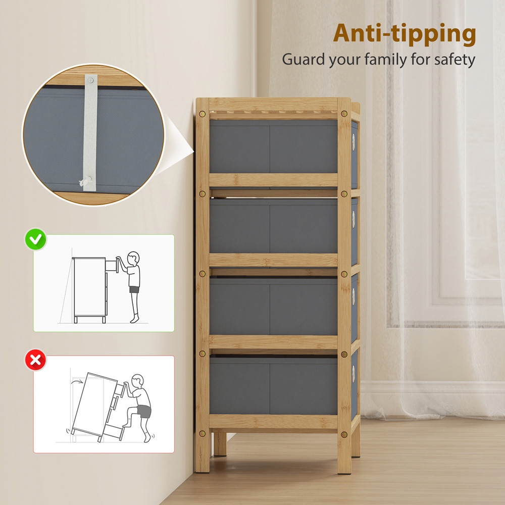 Portland 4 Fabric Drawer Light Grey Bamboo Frame Chest of Drawers Image 4