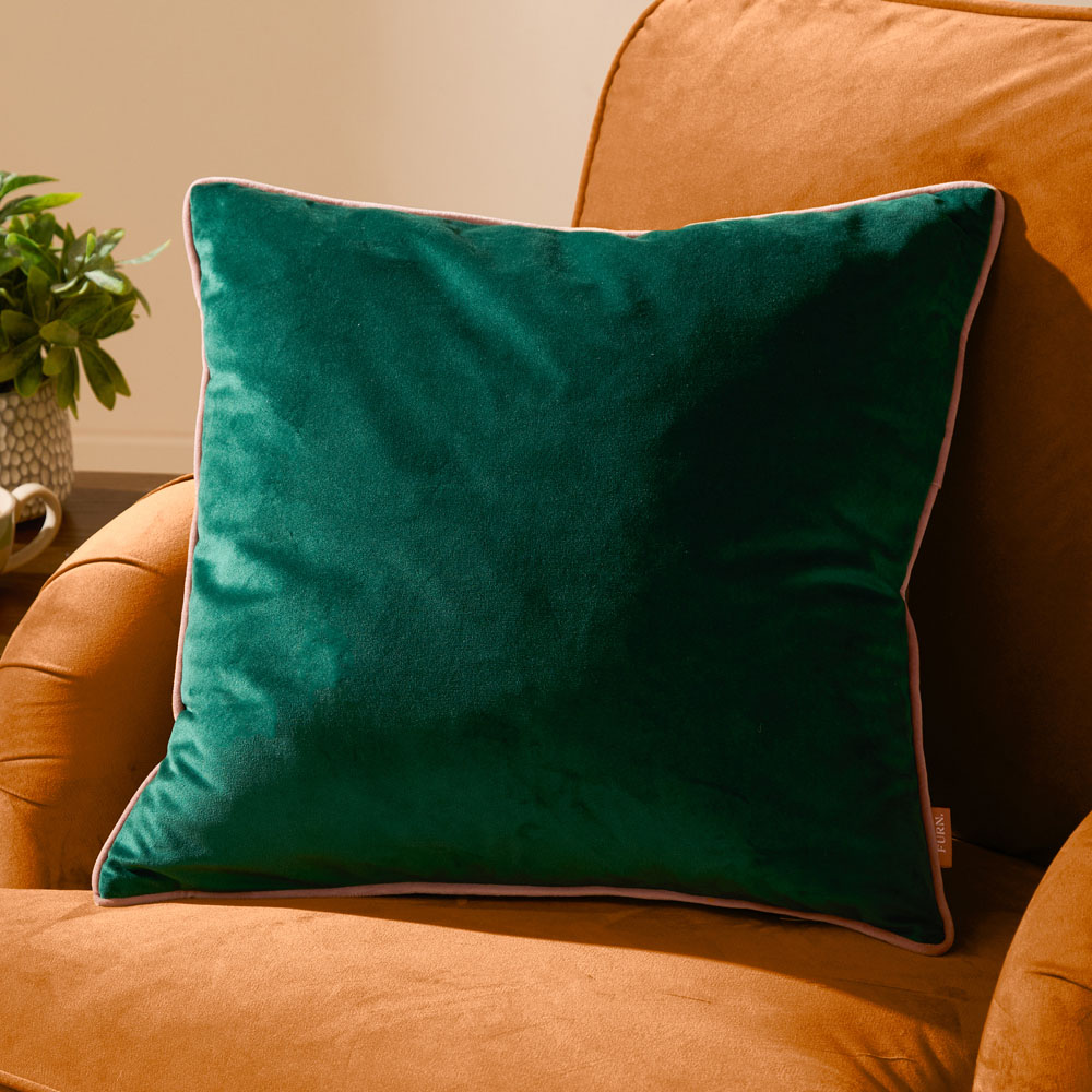 Furn Meridian Emerald and Blush Velvet Cushion 45 x 45cm Image 2