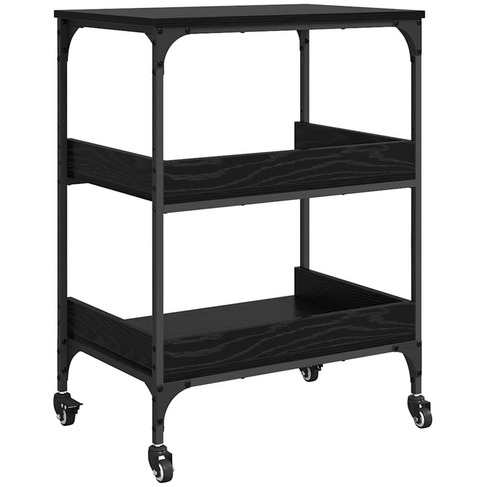 vidaXL 3 Shelf Black Oak Wide Kitchen Trolley Image 4