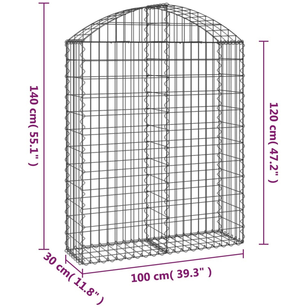 vidaXL Silver Galvanised Iron Arched Gabion Basket 100 x 30 x 120/140cm Image 4
