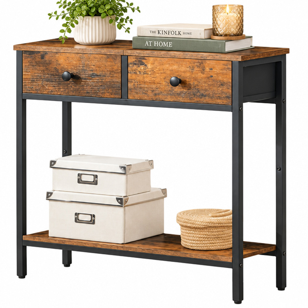 Modcraft 2 Drawer Single Shelf Rustic Brown Console Table Image 2