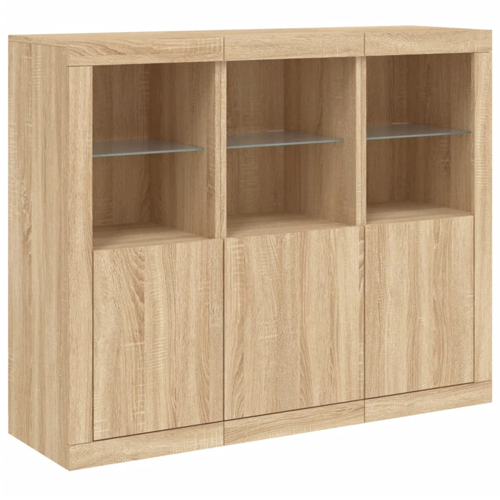 vidaXL 3 Door 6 Open Shelf Sonoma Oak Sideboard with LED Lights Image 5