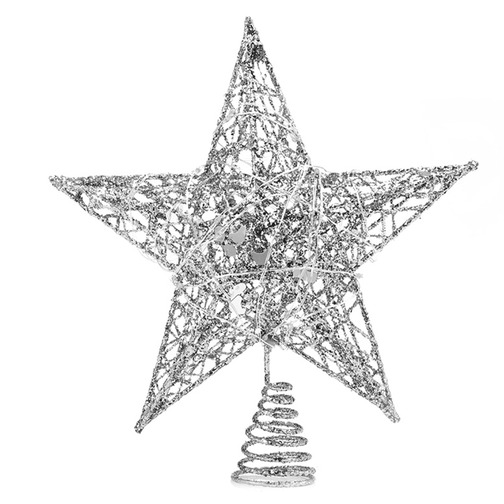 Living and Home Decorative Star Sequins Christmas Tree Topper with LED Light 20cm Image 2