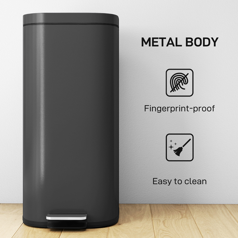 HOMCOM Black Pedal Bin with Removable Inner Bucket and Soft-Close Lid 30L Image 7