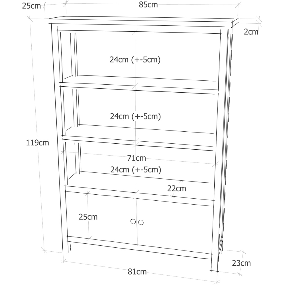 Portofino 3 Shelf 2 Door Light Wood Bookcase Image 9