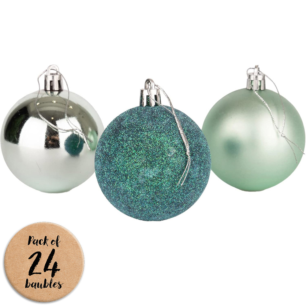 Shatchi 5cm Turquoise Shatterproof Christmas Bauble 24 Pack Image 1