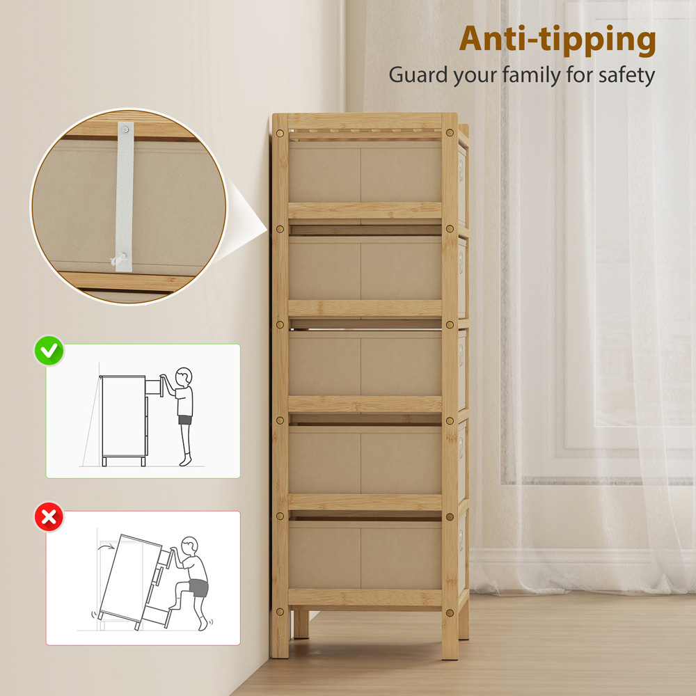 Portland 5 Fabric Drawer Cream White Bamboo Frame Chest of Drawers Image 4