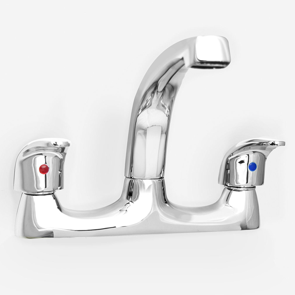 Nes Home Corry Chrome Twin Lever Swivel Spout Basin Mono Kitchen Mixer Tap Image 2