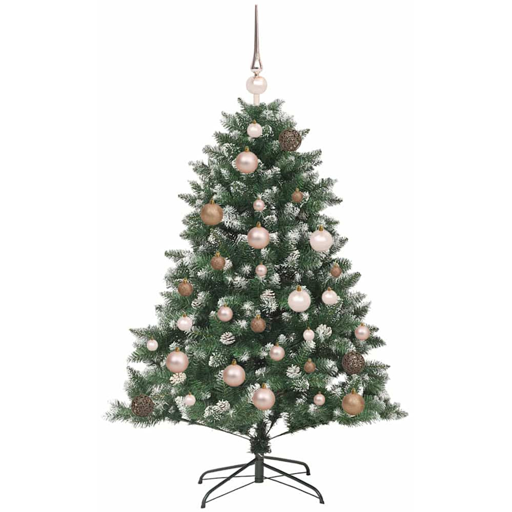 vidaXL Pre-Lit Rose Gold Bauble Pinecones Green Snow Flocked Artificial Christmas Tree 4ft Image 2