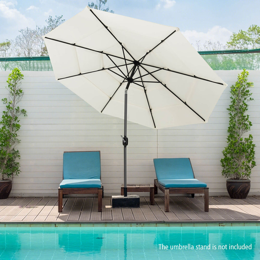 Costway Beige Crank and Tilt Double Vented Parasol 3m Image 2
