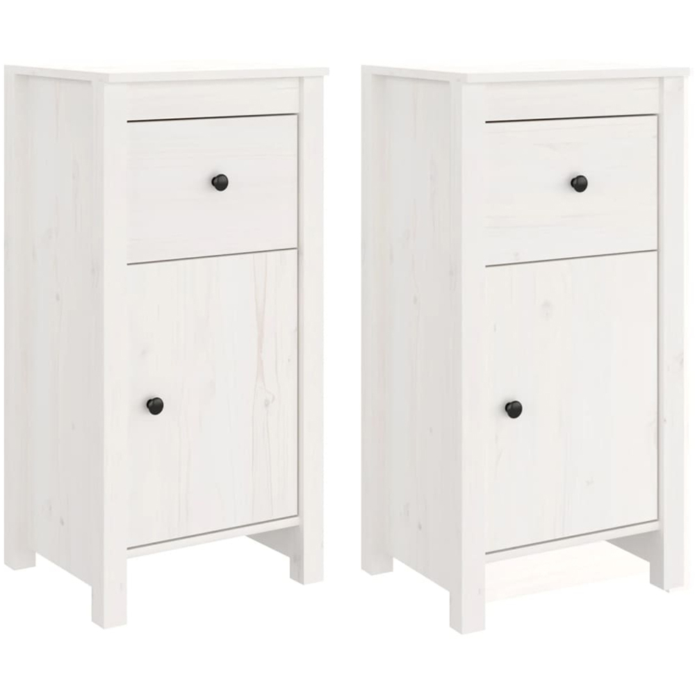 vidaXL Single Door Single Drawer White Solid Pine Wood Sideboard Set of 2 Image 2