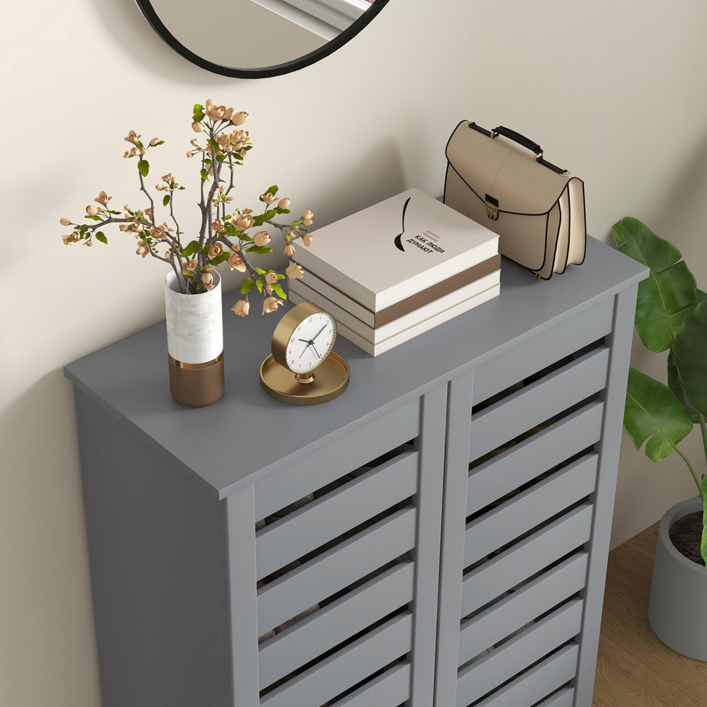 Portland 2 Door Grey Slatted Shoe Storage Cabinet Image 4