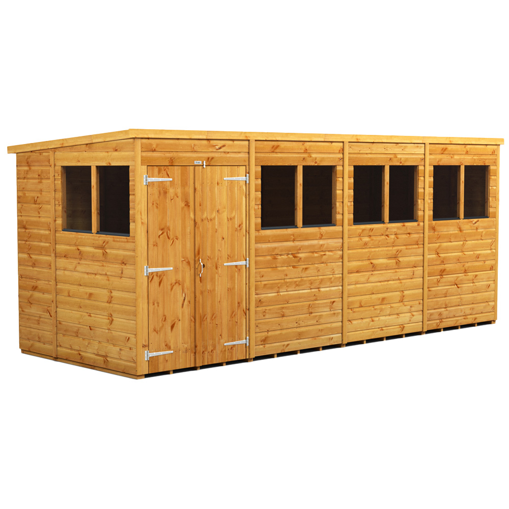 Power Sheds 16 x 6ft Double Door Pent Wooden Shed with Window Image 1