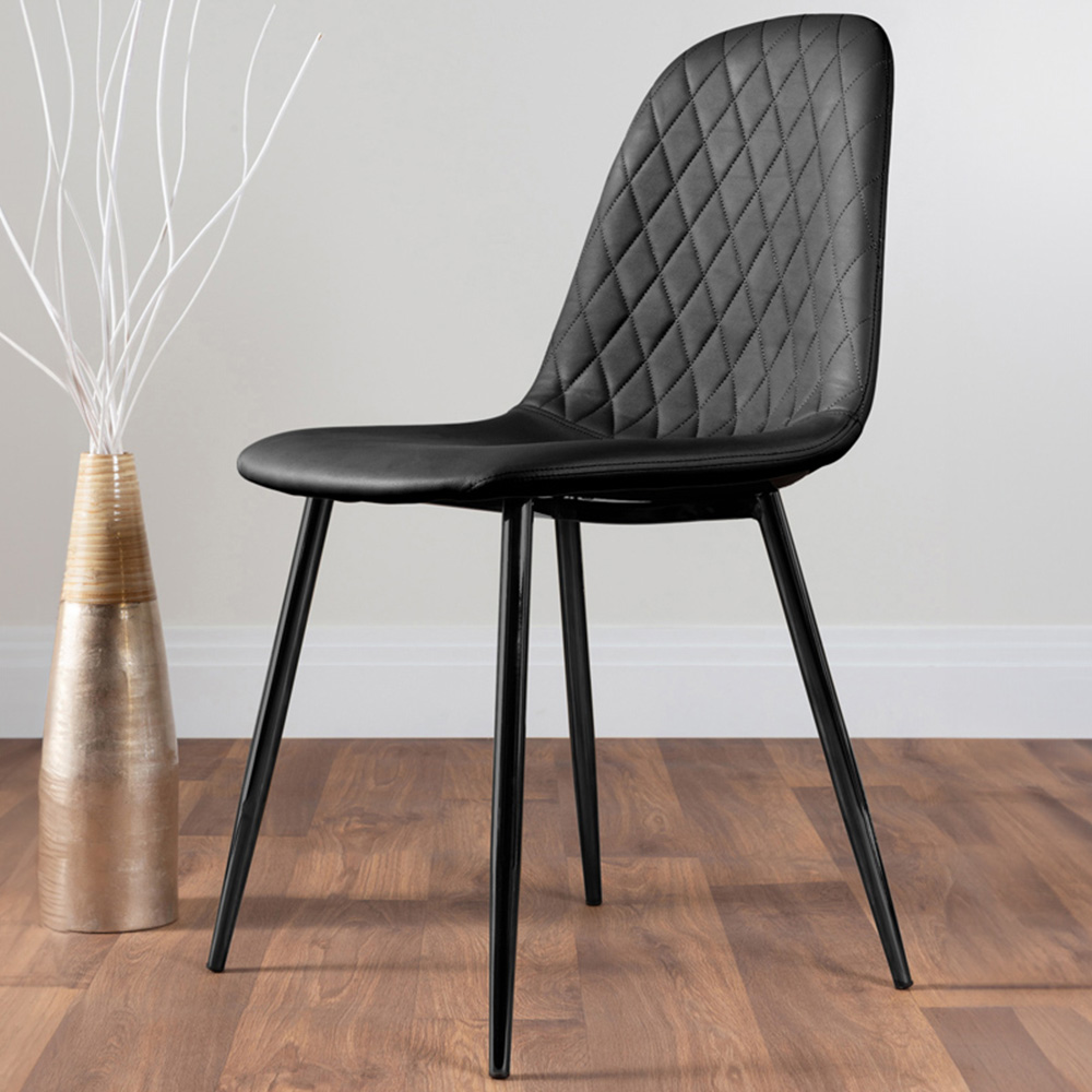 Furniturebox Solara Set of 2 Black Faux Leather Dining Chair Image 1