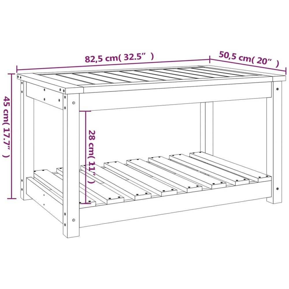 vidaXL Single Shelf Natural Solid Pine Wood Slatted Garden Table 82.5 x 50.5cm Image 8
