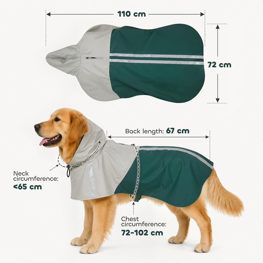 PawHut Green Dog Raincoat with Hood Large Image 9