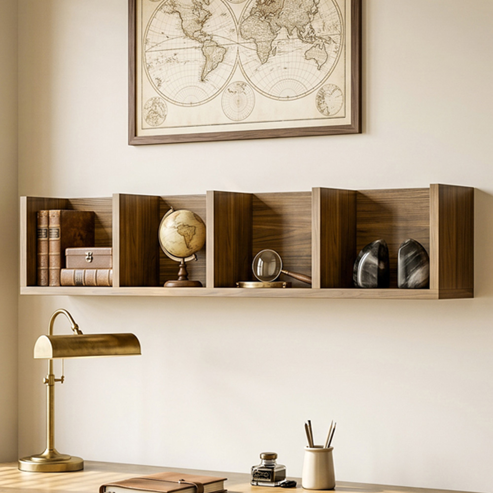 HOMCOM 4 Shelf Walnut Wooden Wall-Mounted Display Shelf Image 1