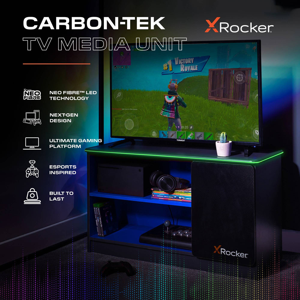 X Rocker Carbon-Tek Single Door 2 Shelf Grey and Blue TV Media Cabinet with Neo Fibre LED Light Image 2
