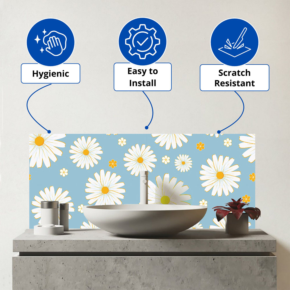 Warren Reed Designer Summer Daisy Pattern Glass Bathroom Splashback 25 x 60cm Image 3