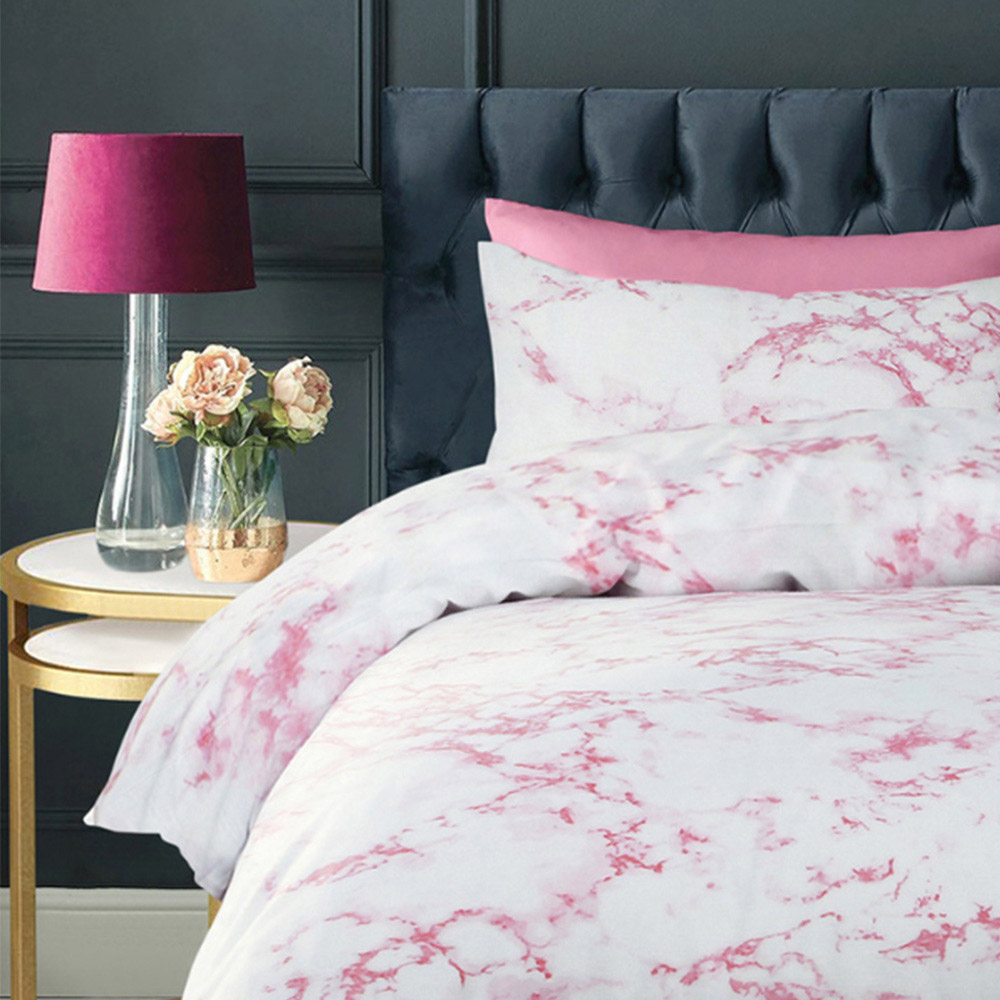 Velosso Single Pink Marble Effect Duvet Set Image 2