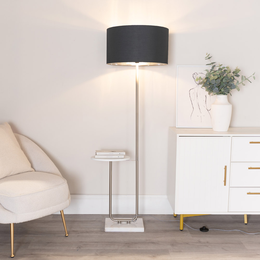 ValueLights Tavel Chrome LED Floor Lamp Table with Black and Chrome Lamp Shade Image 3