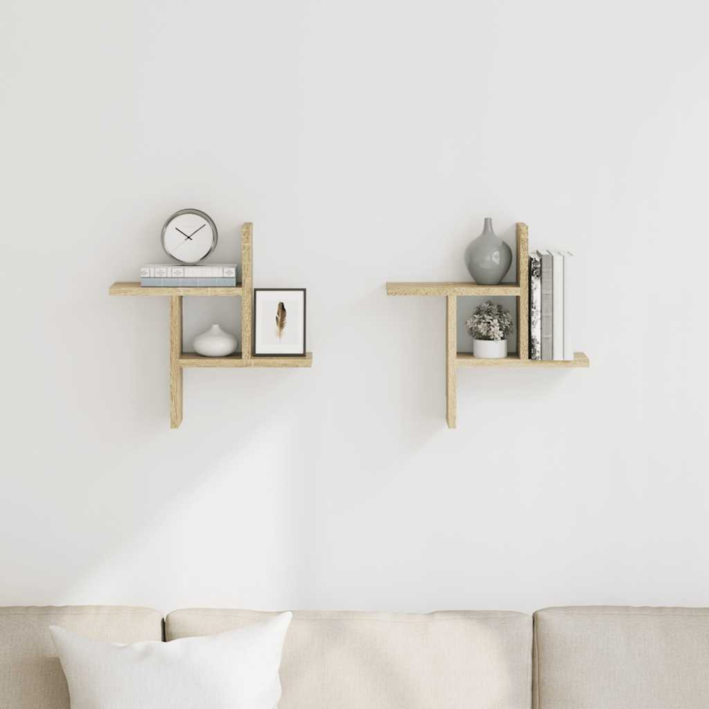 vidaXL 3 Shelf Sonoma Oak Wall Shelf Set of 2 Image 2