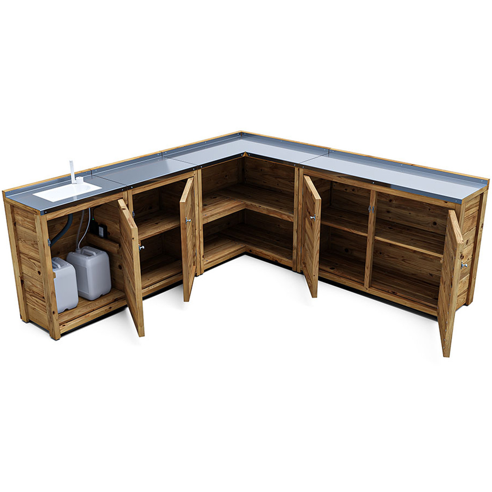 Dunster House 4 Door 2 Shelf Garden Kitchen Left Hand Sink Unit III with Stainless Steel Countertop Image 3