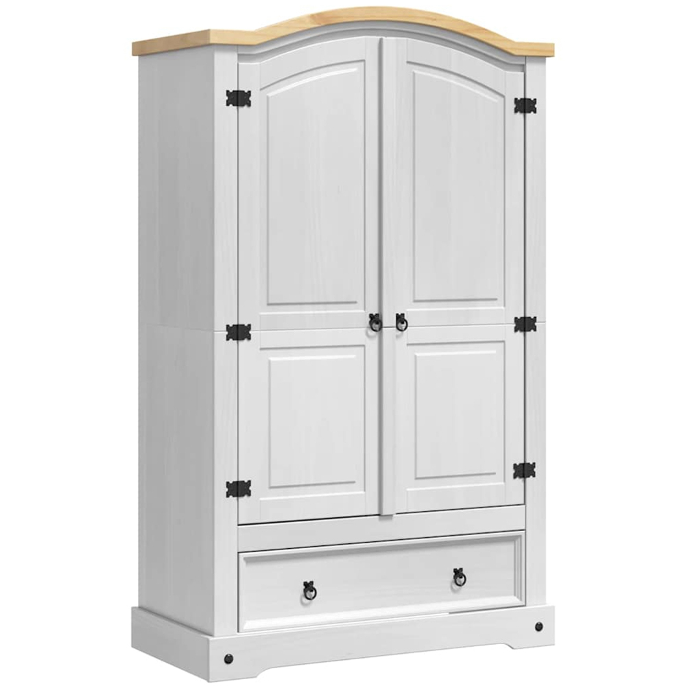 vidaXL Corona 2 Door Single Drawer White Solid Pine Wood Wardrobe Image 2