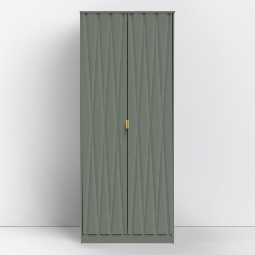 Crowndale Diamond Ready Assembled 2 Door Reed Green Tall Double Wardrobe Image 1