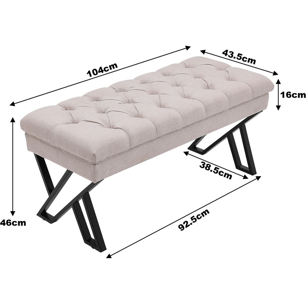 Living and Home Cream Mid Century Metal Upholstered Bench Image 9