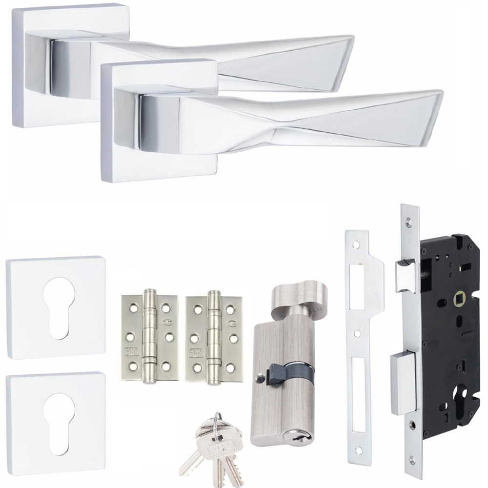 Golden Grace Polished Chrome Aura Euro Lock Door Handle Set Image 1