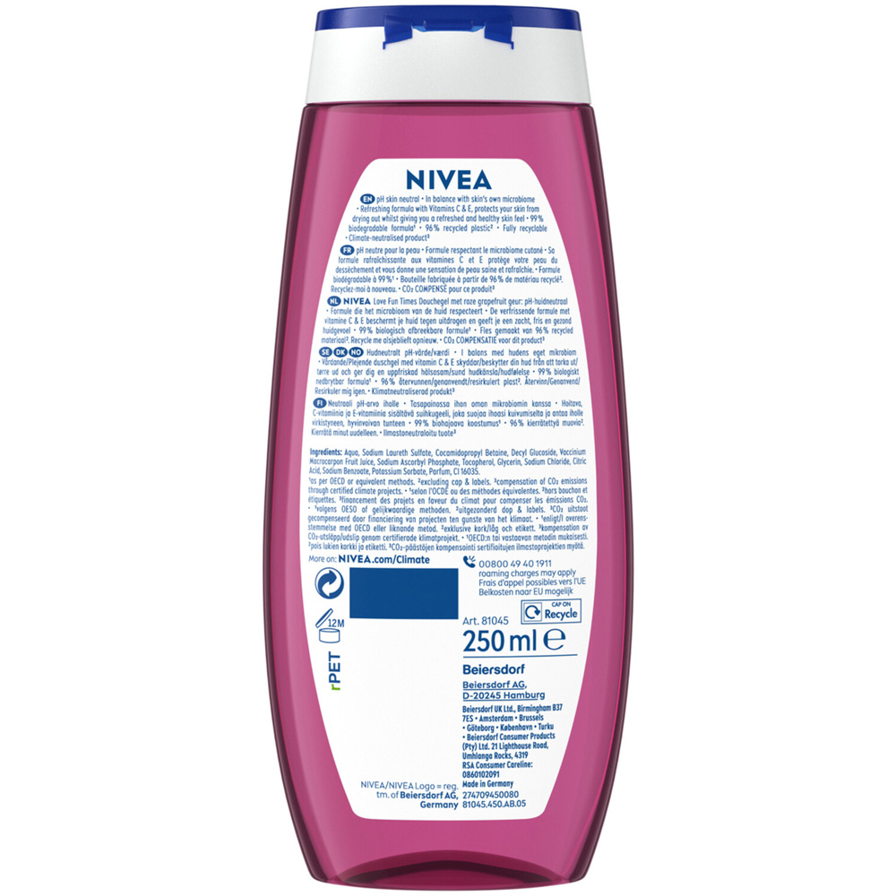 Nivea Love Shower Gel Pink Grapefruit Image 2