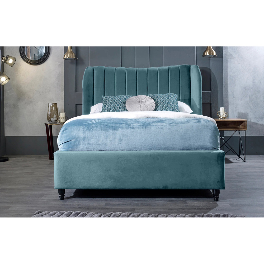 Eleganza Home Carli King Size Duck Egg Plush Velvet Bed Frame with Lined Headboard Image 3