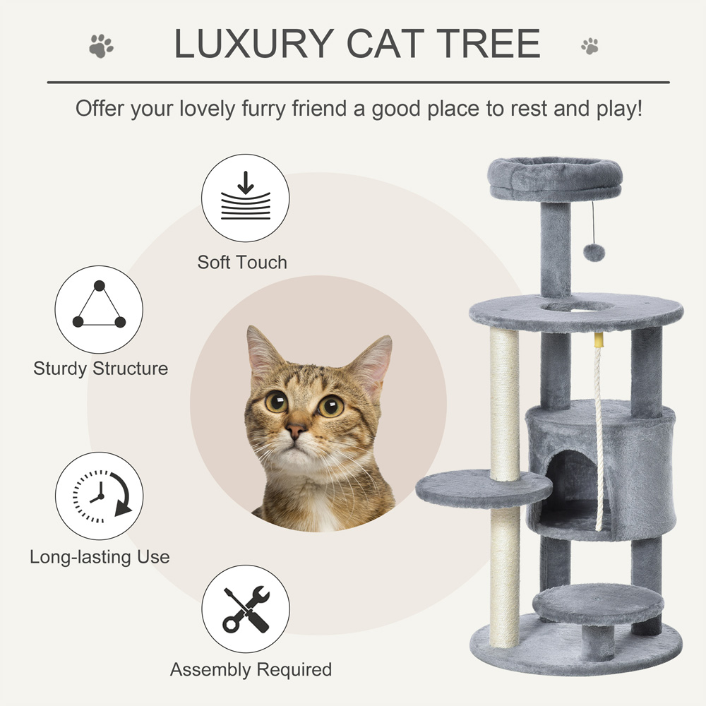 PawHut Cat Tree Tower Activity Centre with Teasing Rope Image 4