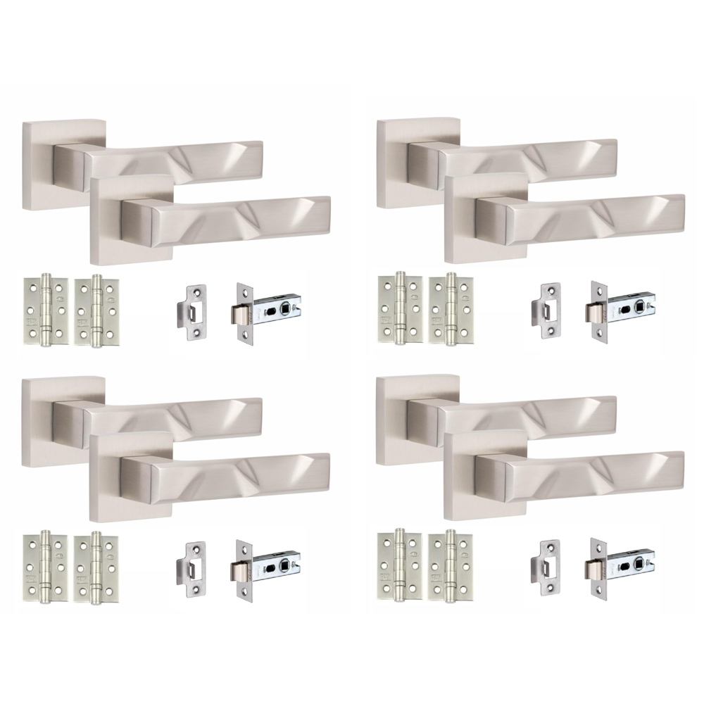 Golden Grace Satin Nickel Modern Nova Door Handle Set 4 Pack Image 1