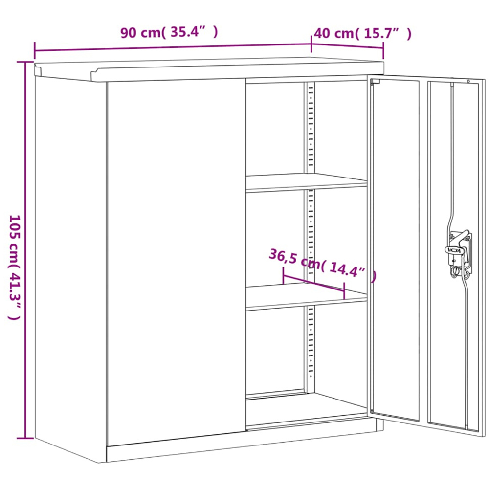 vidaXL 2 Door 3 Shelf Anthracite Powder Coated Steel Lockable File Cabinet Image 9