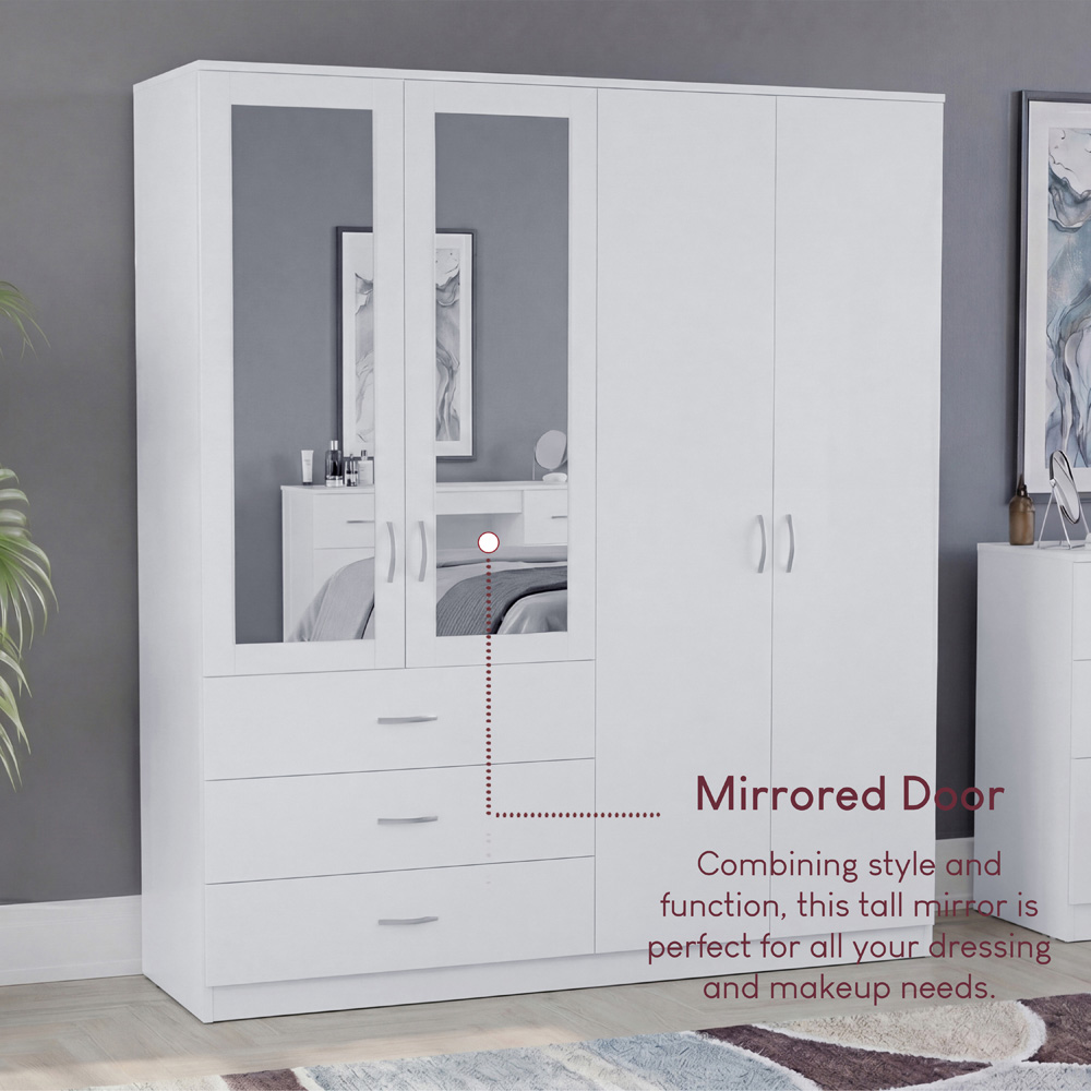 VIDA DESIGNS Riano 4 Door 3 Drawer White Mirrored Wardrobe Image 6