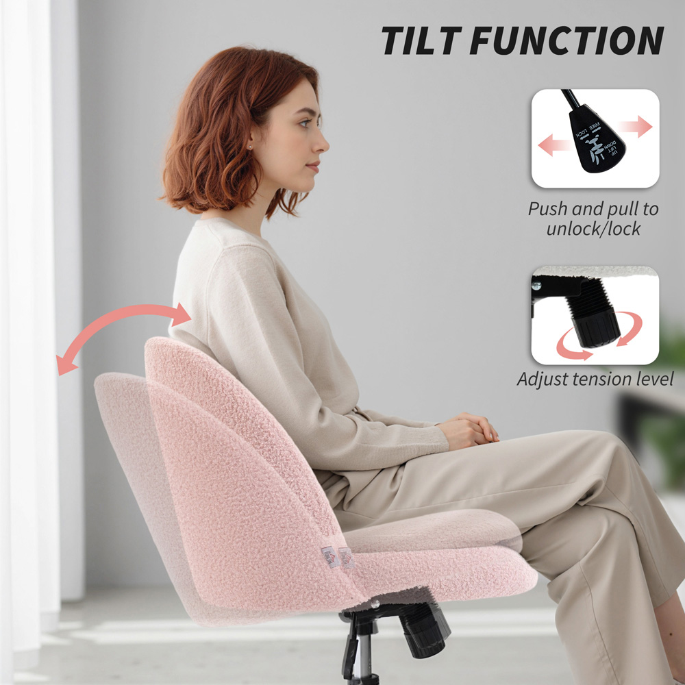 Portland Light Pink Teddy Fleece Height Adjustable Swivel Office Chair Image 8